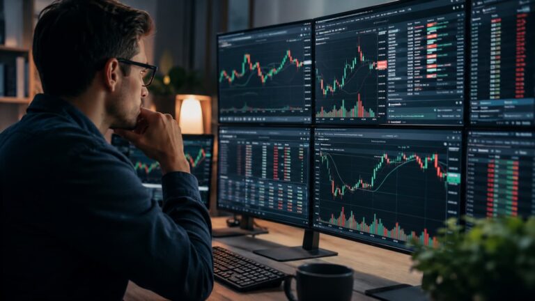 Plataforma de trading con horarios y órdenes abiertas en revisión.