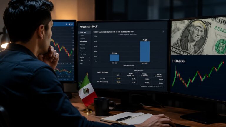Trader mexicano revisa FedWatch dólar y USD MXN antes del FOMC