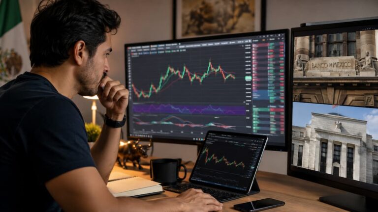 Trader mexicano revisa USD MXN tasas de Banxico y Fed