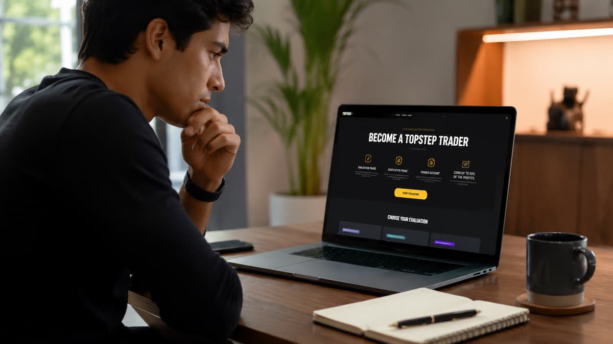 Trader mexicano revisa condiciones de una promoción de Topstep antes de registrarse.