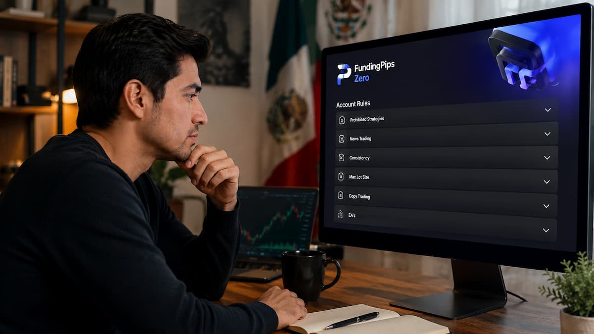 Trader mexicano revisa reglas de FundingPips Zero antes de pagar una cuenta
