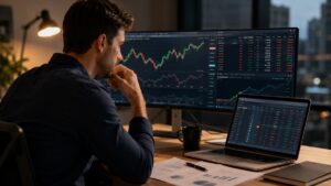 Trader revisa costes spreads y condiciones antes de operar CFDs