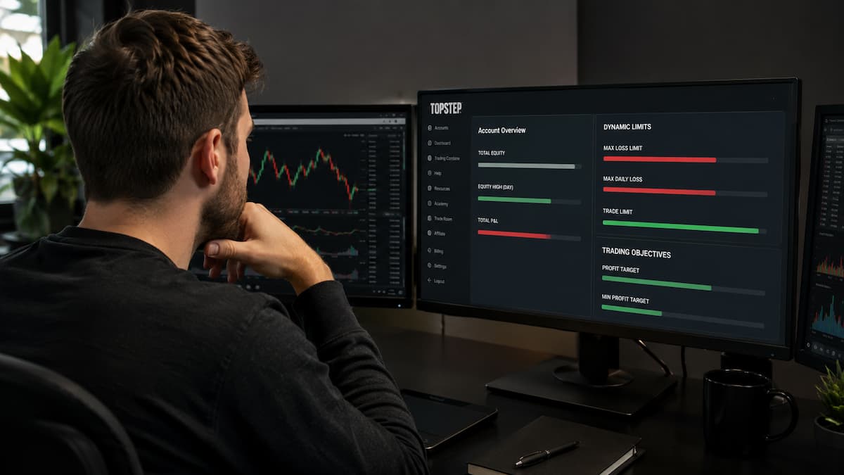 Trader revisa límites dinámicos de una cuenta Topstep Live Funded.