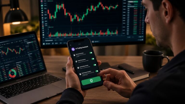 Trader revisa permisos de IA antes de conectar su cuenta