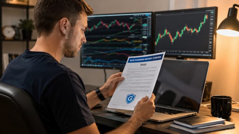 Trader revisa reglas de Blue Guardian Instant Starter antes de pagar