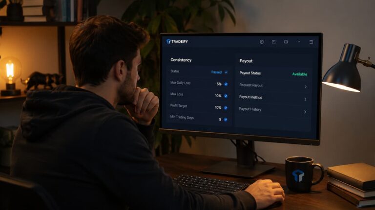 Trader revisa reglas de consistencia y payout en Tradeify