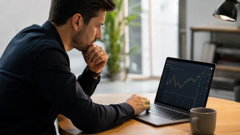 Usuario revisa seguridad y condiciones antes de depositar en una plataforma de trading.