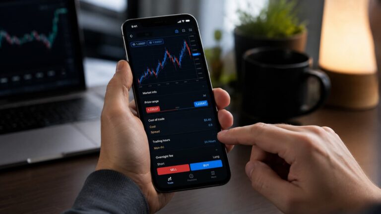 App de Capital.com con gráficos de trading y revisión de costos
