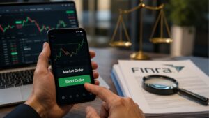 App de trading con orden enviada a mercado y revisión regulatoria de FINRA
