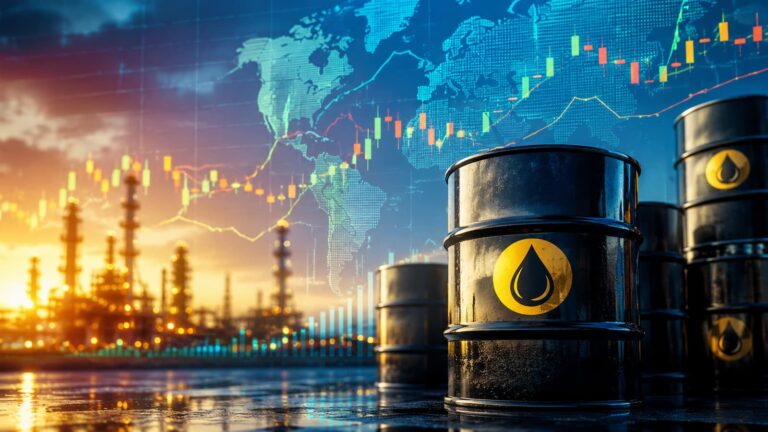 Barriles de petróleo y gráficas de mercado energético global