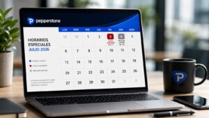 Calendario de horarios especiales de Pepperstone para julio de 2026.