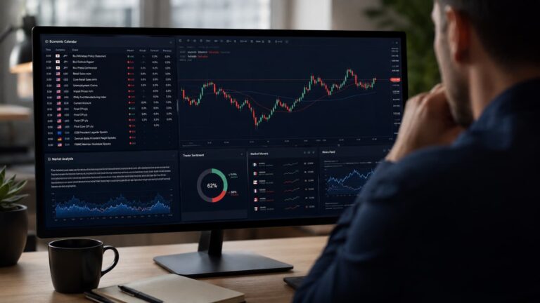 Calendario económico y análisis de mercado en una plataforma de trading