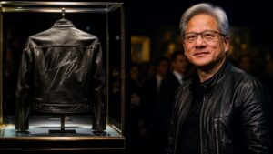 La chaqueta firmada de Jensen Huang fue subastada por US$960 000 en Sotheby’s.