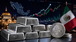 Lingotes de plata y gráficos de mercado con enfoque en México