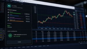 Panel de IA conectado a MetaTrader 5 con datos de cuenta y confirmación de orden