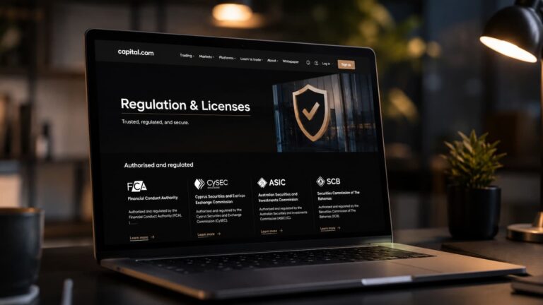 Pantalla de Capital.com con enfoque en regulación y licencias