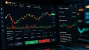 Pantalla de trading con CFDs perpetuos y costes de financiamiento.
