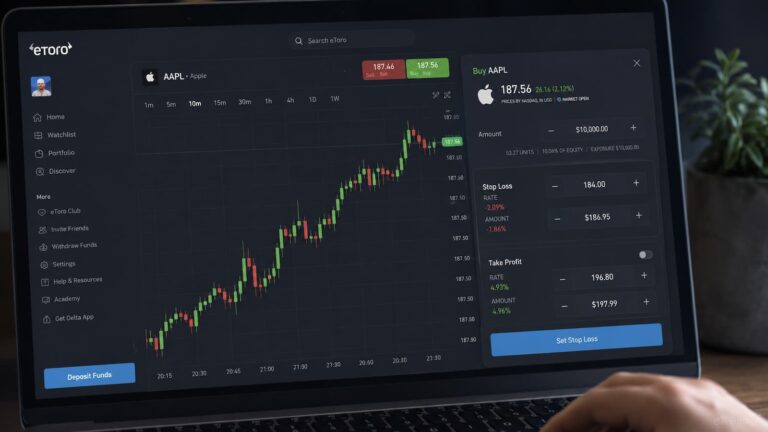 Pantalla de trading con herramienta Stop Loss en eToro.