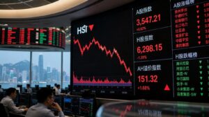 Pantallas de Hong Kong durante una sesión marcada por la ampliación de la brecha A H.