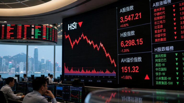 Pantallas de Hong Kong durante una sesión marcada por la ampliación de la brecha A H.