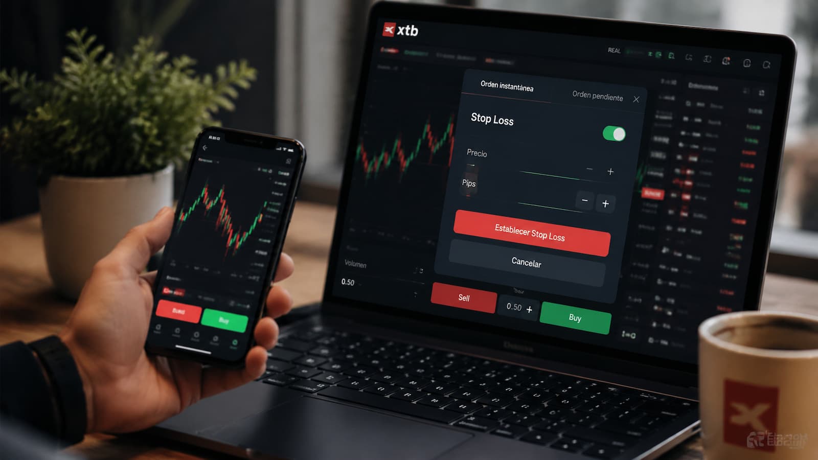 Plataforma XTB con una orden Stop Loss configurada