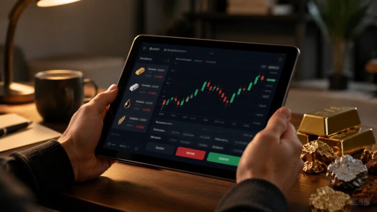 Plataforma XTB mostrando la operativa sobre oro y materias primas