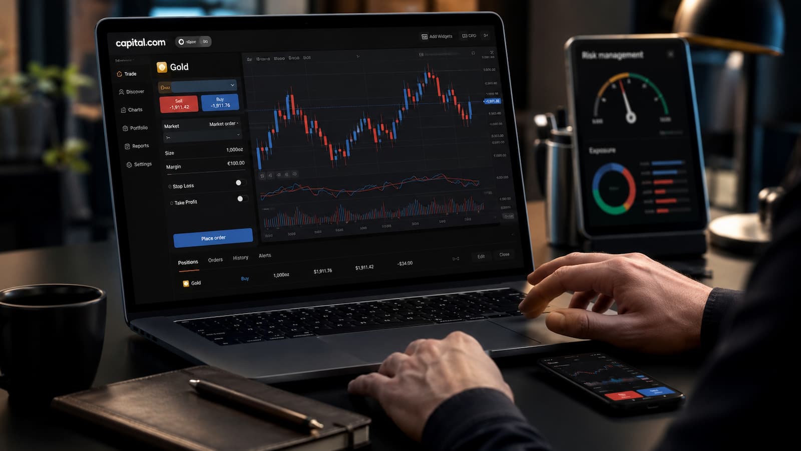 Plataforma de Capital.com con foco en derivados y gestión de riesgo