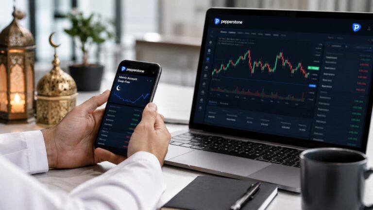 Plataforma de Pepperstone con enfoque en cuenta islámica y costes swap free