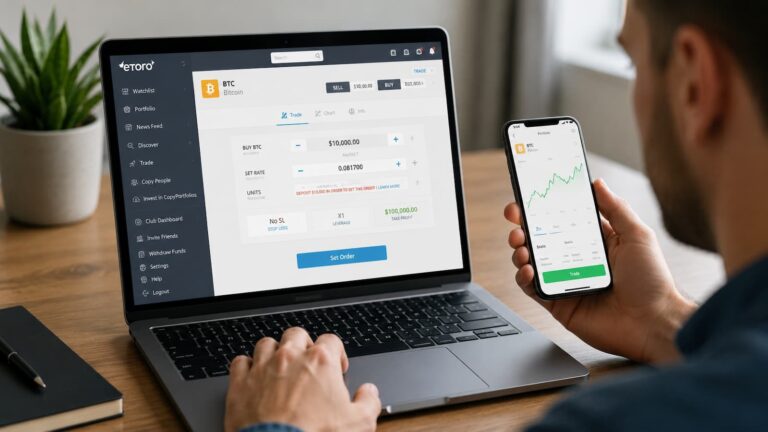 Plataforma de eToro con cálculo de unidades y tamaño de operación