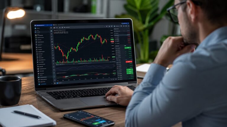 Plataforma de trading abierta con gráficos y herramientas de análisis.