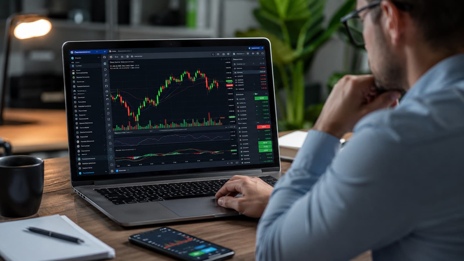 Plataforma de trading abierta con gráficos y herramientas de análisis.
