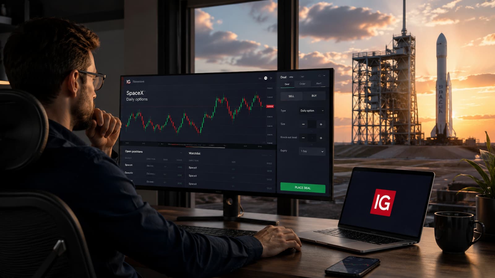 Plataforma de trading con opciones diarias sobre SpaceX en IG UK.