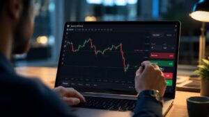 Plataforma de trading con órdenes stop y limit en revisión