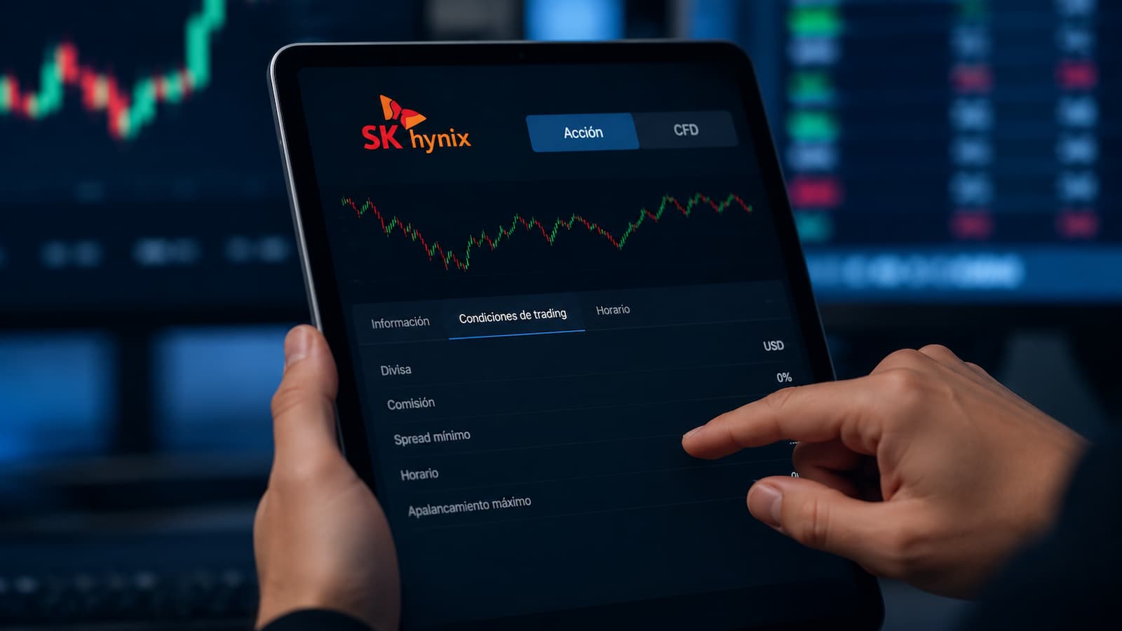 SK Hynix ADR aparece en xStation como acción y CFD para revisar condiciones.