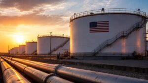Tanques de crudo en Estados Unidos referencia clave para el WTI y los combustibles.