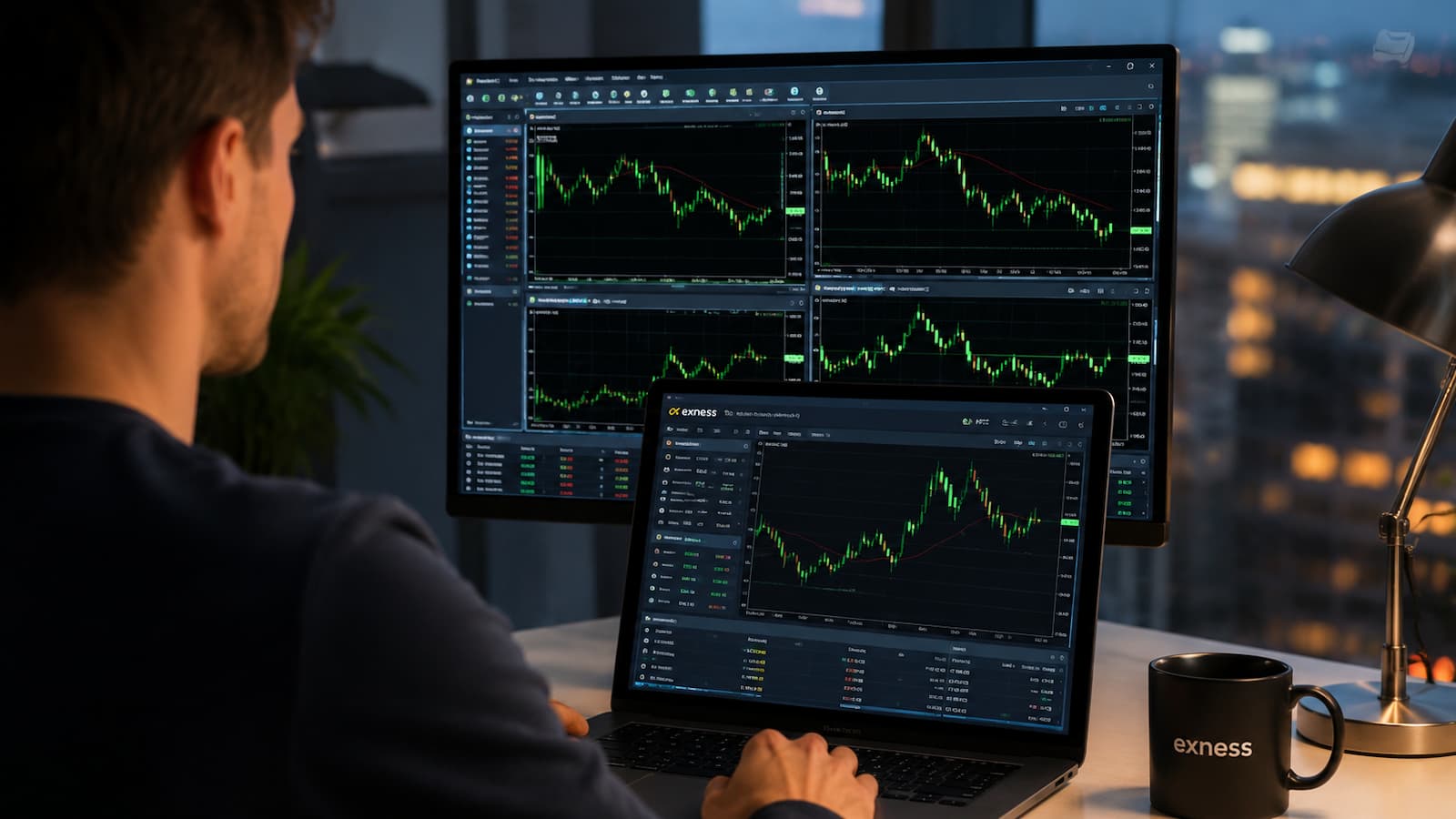Trader revisa MT4 y MT5 de Exness antes de operar CFDs