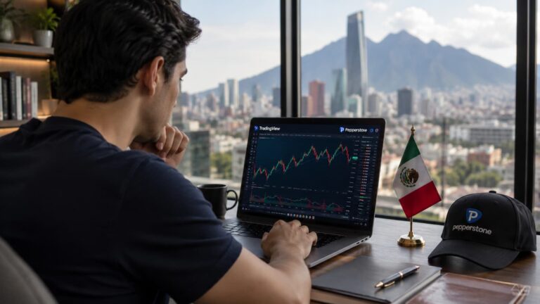 Trader revisa TradingView conectado a Pepperstone desde México