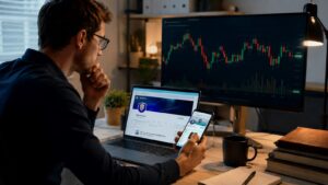 Trader revisa canales oficiales antes de operar con un bróker online