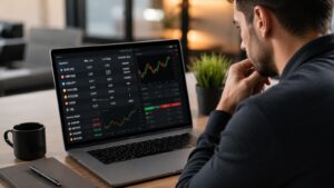 Trader revisa condiciones de lote mínimo en una plataforma de trading