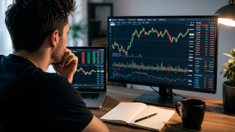 Trader revisa el paso de cuenta simulada a cuenta live en futuros