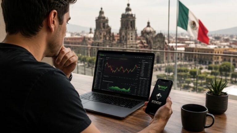 Trader revisa gráficos y condiciones de eToro Edge desde México.