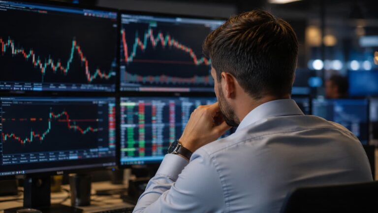 Trader revisa precios y órdenes tras un incidente en acciones de EE. UU. en IG