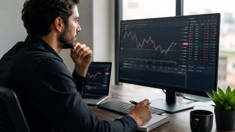 Trader revisando condiciones de Pepperstone Pro antes de operar CFDs