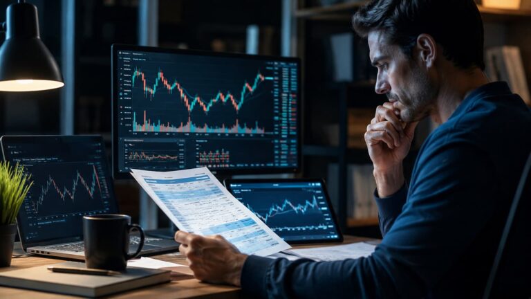 Trader revisando costes de Forex antes de operar en una semana volátil