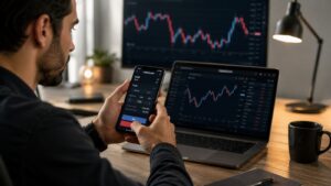 Trader revisando el tamaño de lote antes de operar en Capital