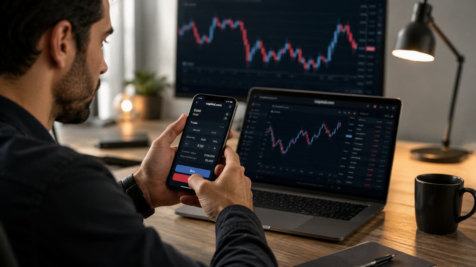 Trader revisando el tamaño de lote antes de operar en Capital