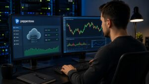 Trader revisando un VPS para automatizar operaciones en Pepperstone