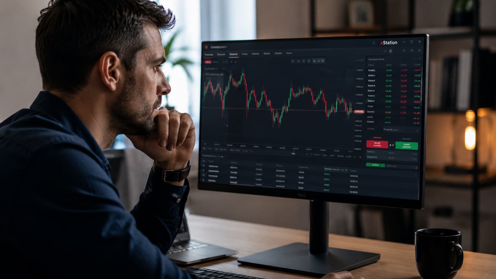 Trader revisando xStation tras buscar MT4 en XTB