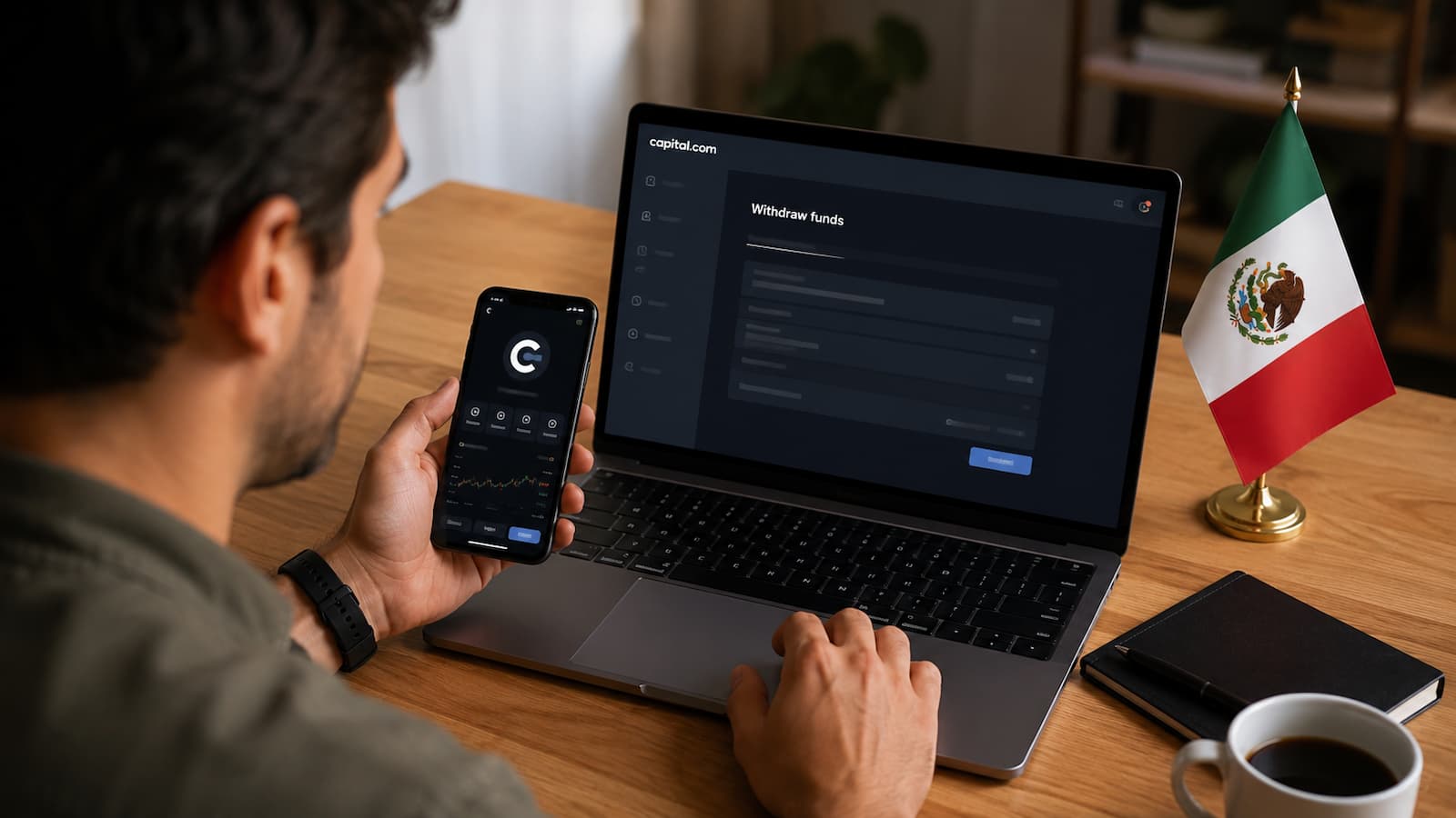 Usuario revisa condiciones de retiro en Capital.com desde México