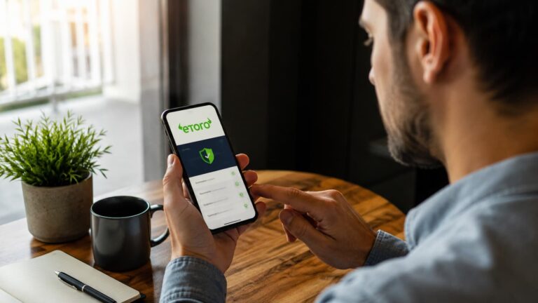 Usuario revisa condiciones de retiro en eToro antes de mover fondos